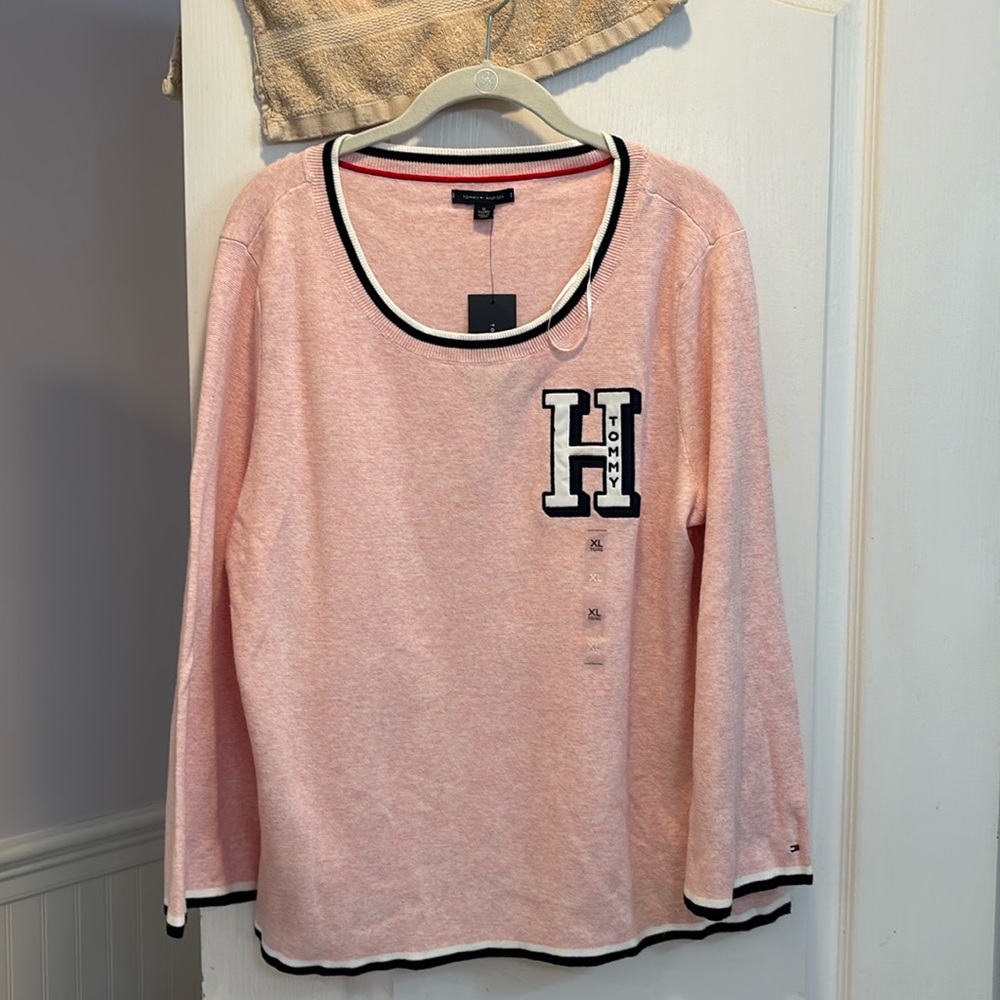 Tommy Hilfiger Pink Sweater with Black Trim